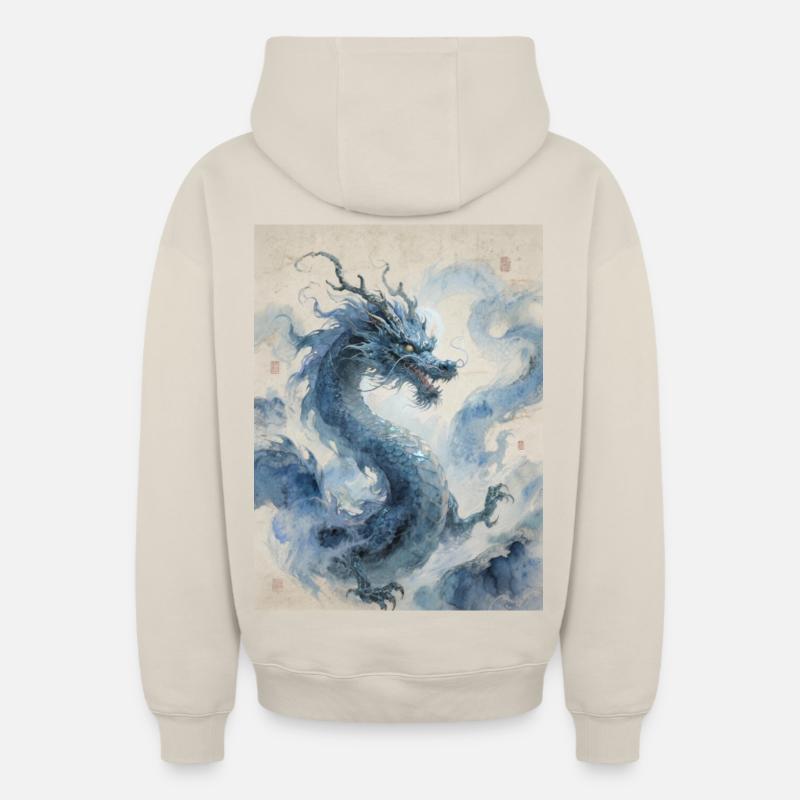 Die himmlische Apotheose: Blauer Drache – Unendlichkeit - Oversized Heavyweight Unisex Zip Hoodie - Beige