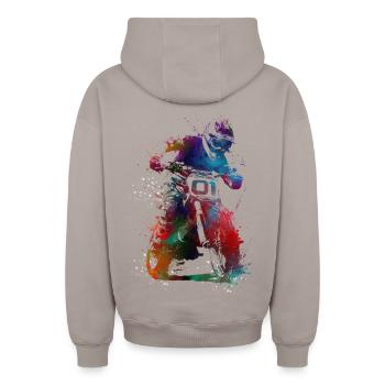 Art du sport automobile #motor #sport - Sweat à capuche unisexe zippé oversize épais SPREAD - taupe - Dos - AI Model Male 178 light (178cm)