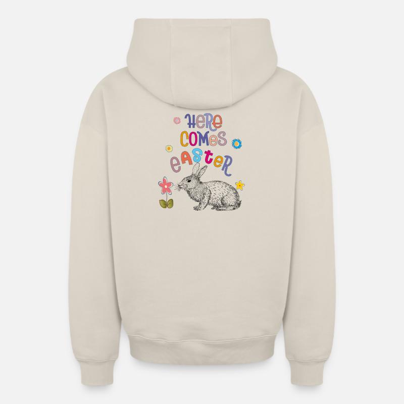 Joyeuses Pâques Lapin de Pâques - Sweat à capuche unisexe zippé oversize épais SPREAD - beige