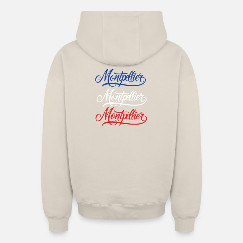 Montpellier Retro Lettering Design - Sweat à capuche unisexe zippé oversize épais SPREAD - beige