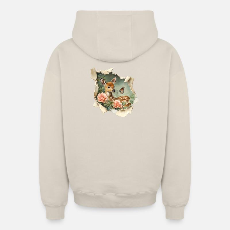 Faon de cerf - Sweat à capuche unisexe zippé oversize épais SPREAD - beige