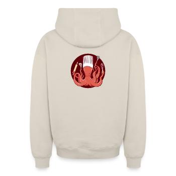 Poulpe Chef de Cuisine - Sweat à capuche unisexe zippé oversize épais SPREAD - beige - Dos - AI Model Male 178 light (178cm)