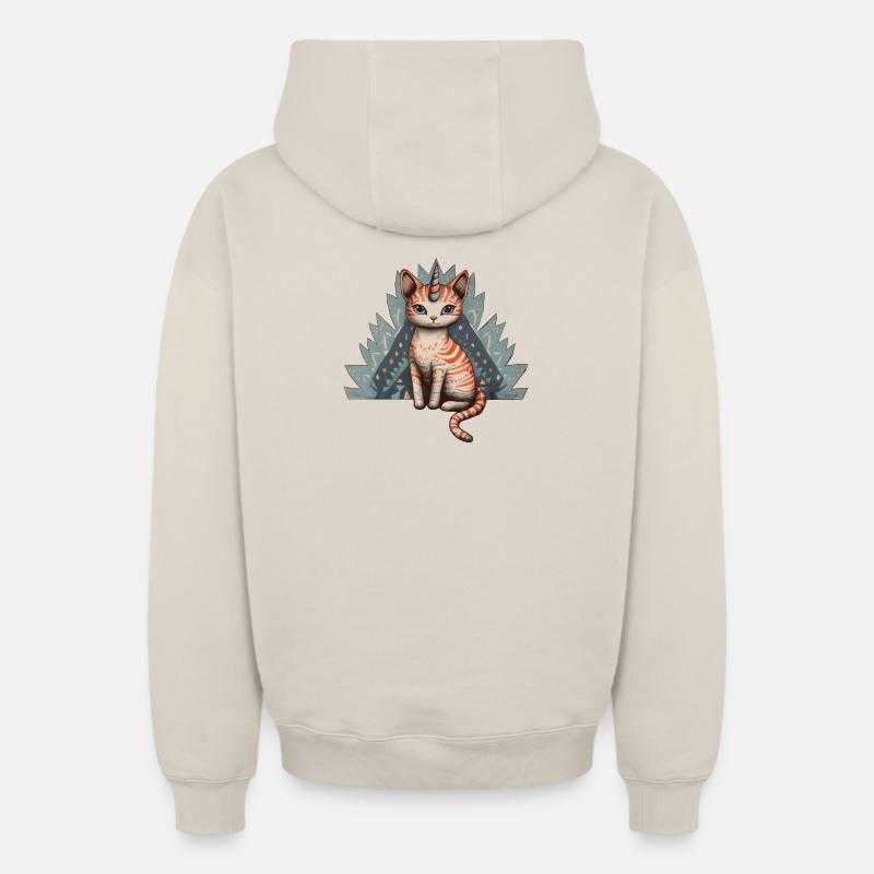 chat-licorne Pastel - Sweat à capuche unisexe zippé oversize épais SPREAD - beige