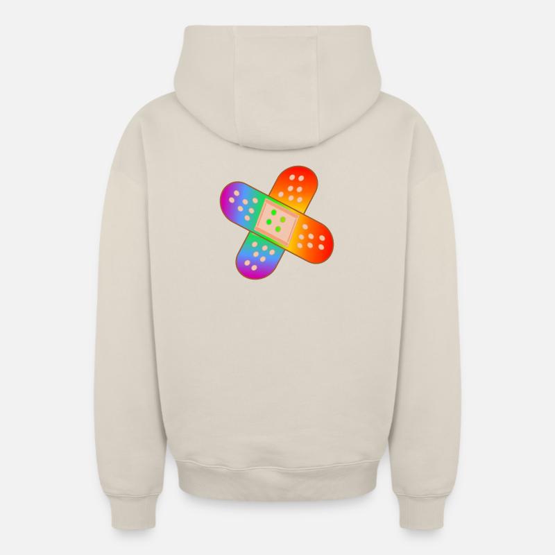 RAINBOW PATCH - Oversized Heavyweight Unisex Zip Hoodie - beige