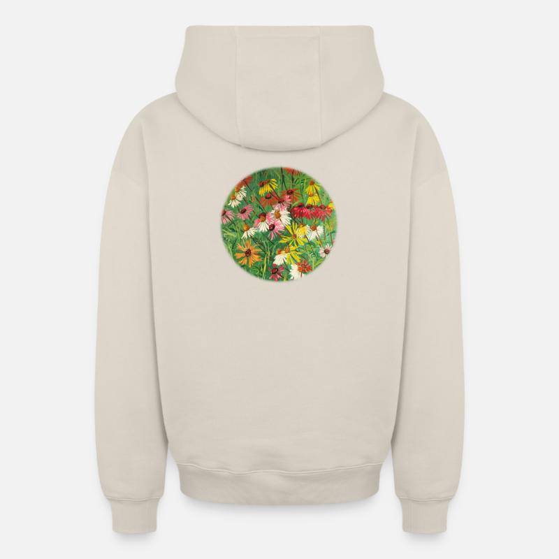 Bunte Echinacea-Wiesen-Malerei - Oversized Heavyweight Unisex Zip Hoodie - Beige