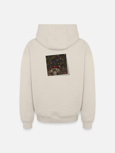Mystical Mushroom and Fireflies - Oversized Heavyweight Unisex Zip Hoodie - beige