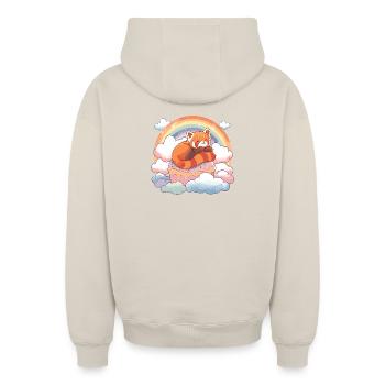 Panda rouge dans un gâteau aux nuages arc-en-ciel - Sweat à capuche unisexe zippé oversize épais SPREAD - beige - Dos - AI Model Male 178 light (178cm)