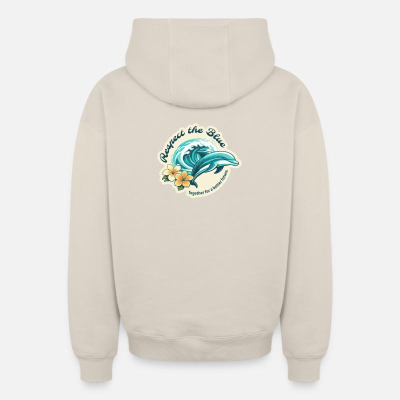 Protéger le Bleu - Dolphin - Sweat à capuche unisexe zippé oversize épais SPREAD - beige