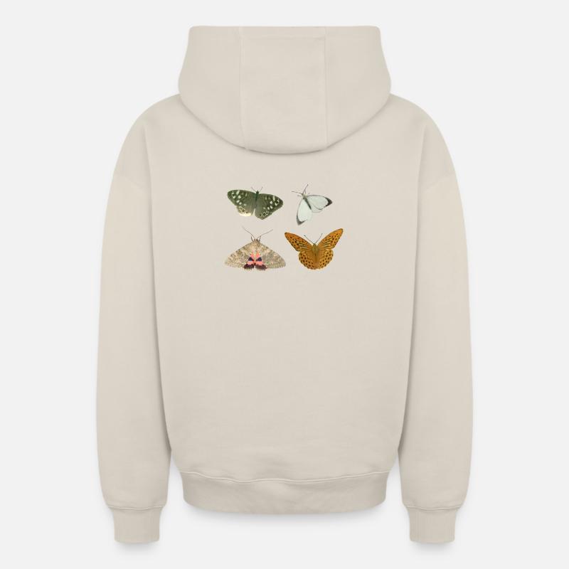 Insectes Papillons - Sweat à capuche unisexe zippé oversize épais SPREAD - beige