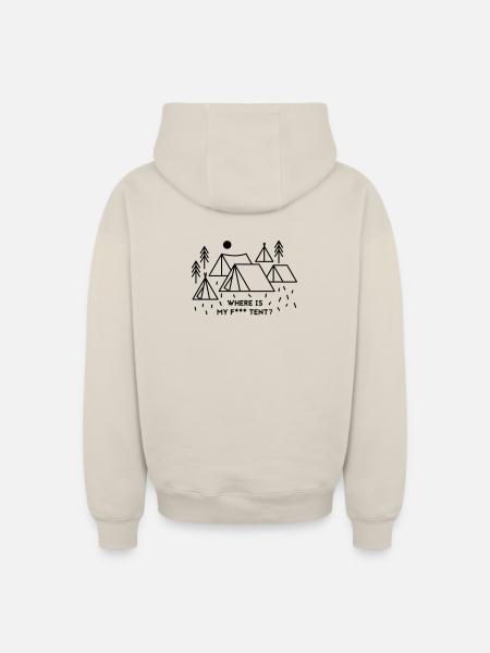 Where is my tent? - Oversized Heavyweight Unisex Zip Hoodie - Beige