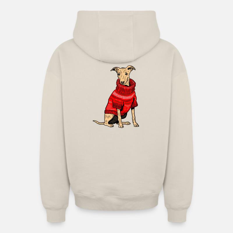Hund im roten Strickpullover - Oversized Heavyweight Unisex Zip Hoodie - Beige