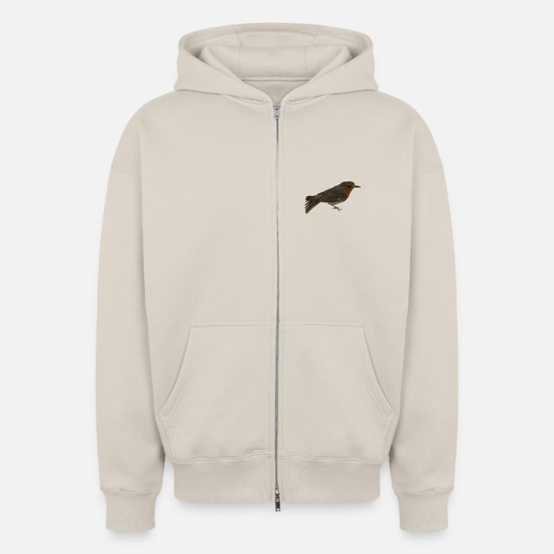 Rouge-gorge - Sweat à capuche unisexe zippé oversize épais SPREAD - beige