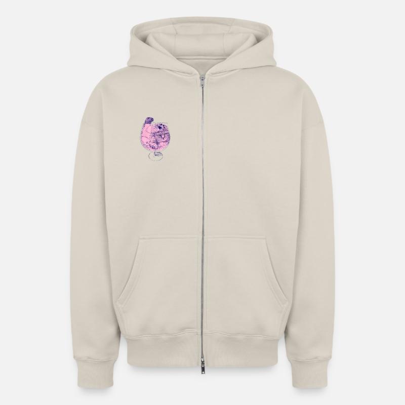 COCKTAIL CHATON - Sweat à capuche unisexe zippé oversize épais SPREAD - beige