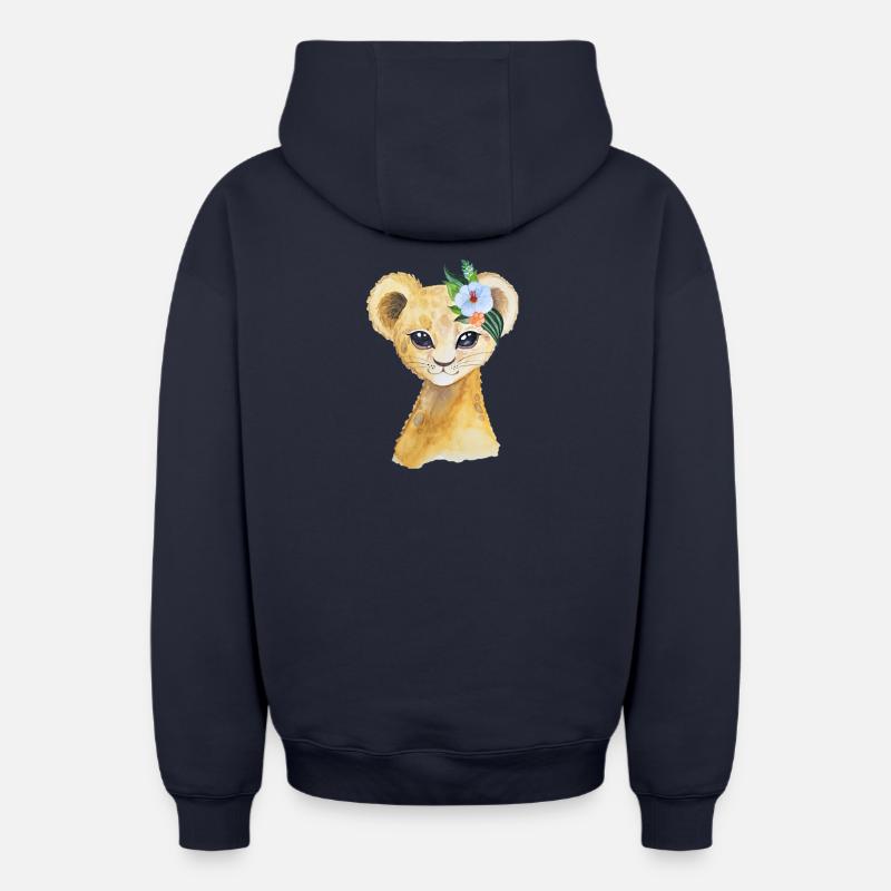 Bébé lion - Sweat à capuche unisexe zippé oversize épais SPREAD - bleu marine