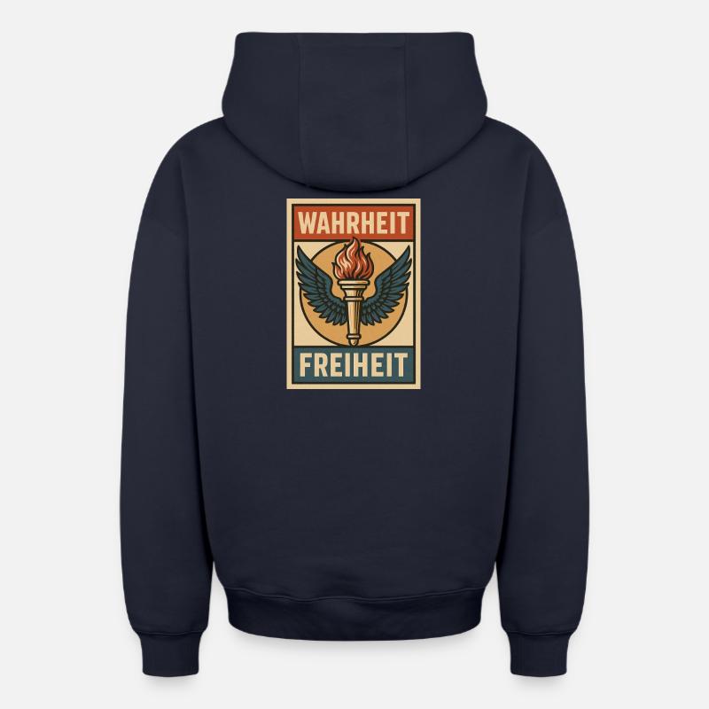 Vérité Liberté Flamme - Sweat à capuche unisexe zippé oversize épais SPREAD - bleu marine