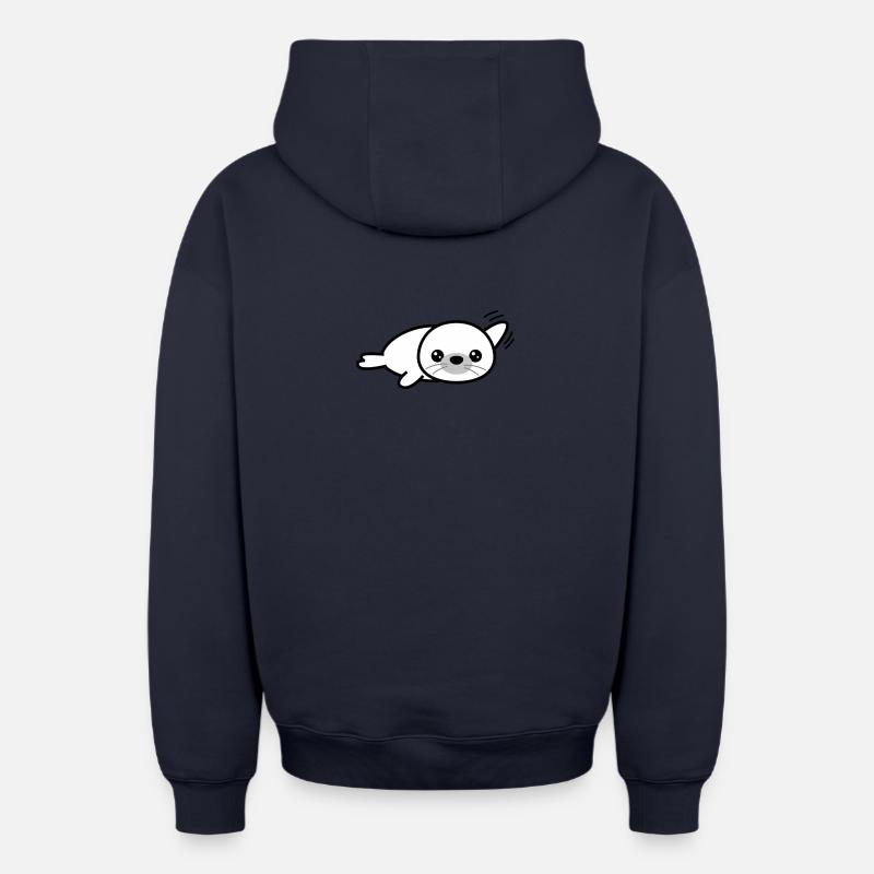Phoque - Sweat à capuche unisexe zippé oversize épais SPREAD - bleu marine