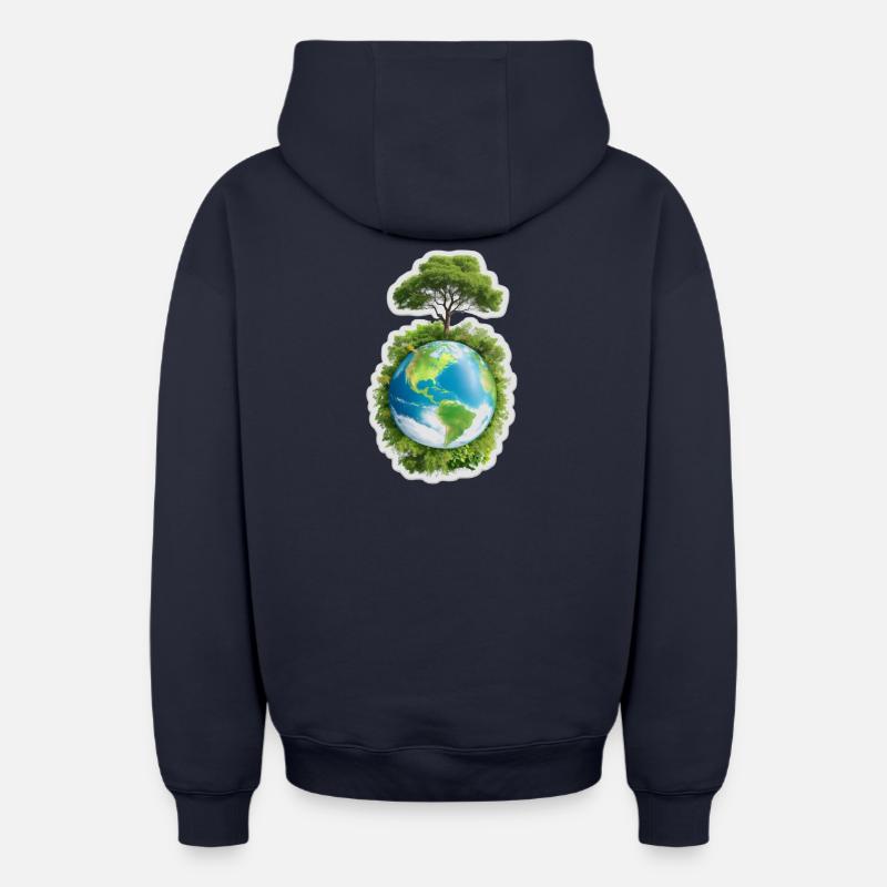 Terre Mère - Sweat à capuche unisexe zippé oversize épais SPREAD - bleu marine