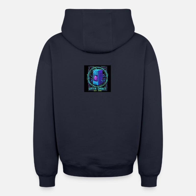 Daten Orbit Neon Computer - Oversized Heavyweight Unisex Zip Hoodie - Navy