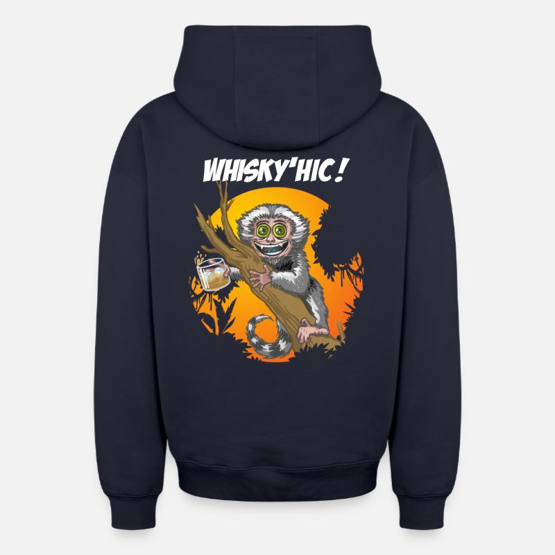 whisky hic - Sweat à capuche unisexe zippé oversize épais SPREAD - bleu marine