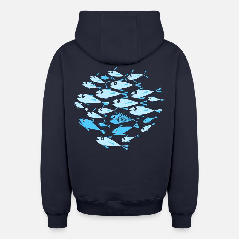 poisson Cyan - Sweat à capuche unisexe zippé oversize épais SPREAD - bleu marine