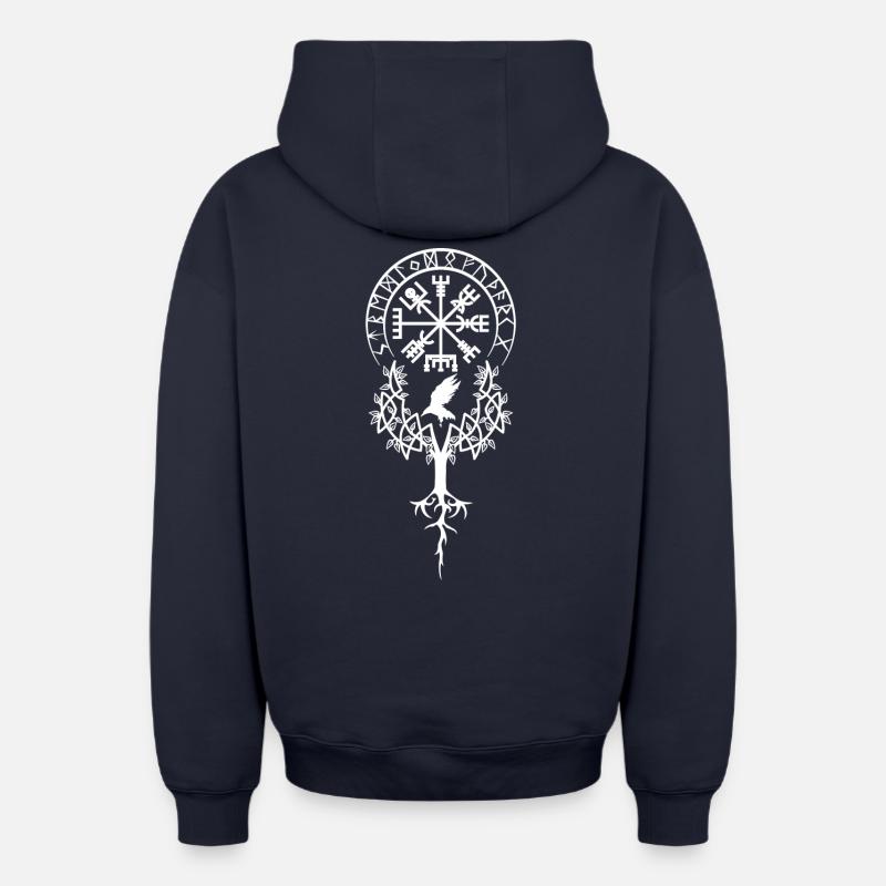 Vegvísir Design 3 - Sweat à capuche unisexe zippé oversize épais SPREAD - bleu marine