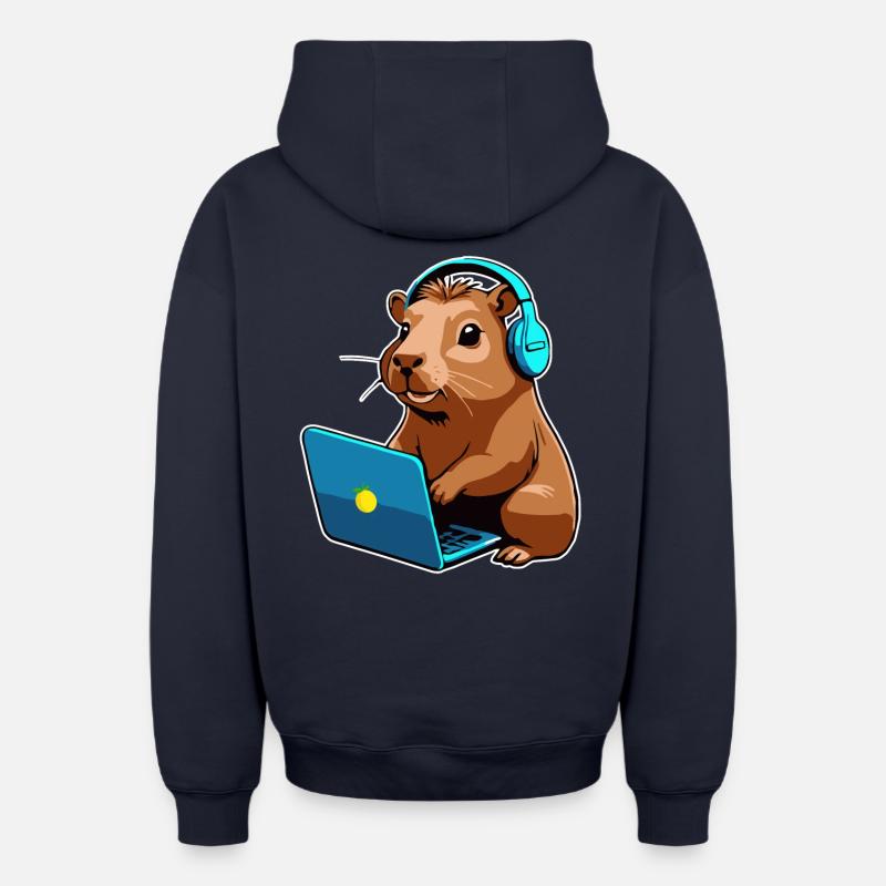 Capybara Programmer Coder Computer - Oversized Heavyweight Unisex Zip Hoodie - navy