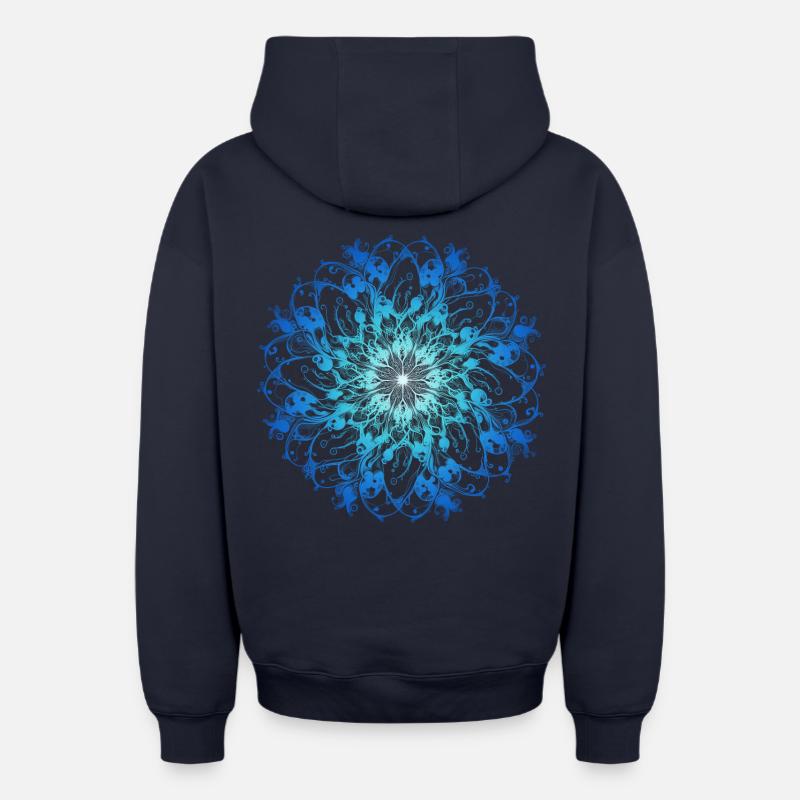 Mandala Océan - Sweat à capuche unisexe zippé oversize épais SPREAD - bleu marine