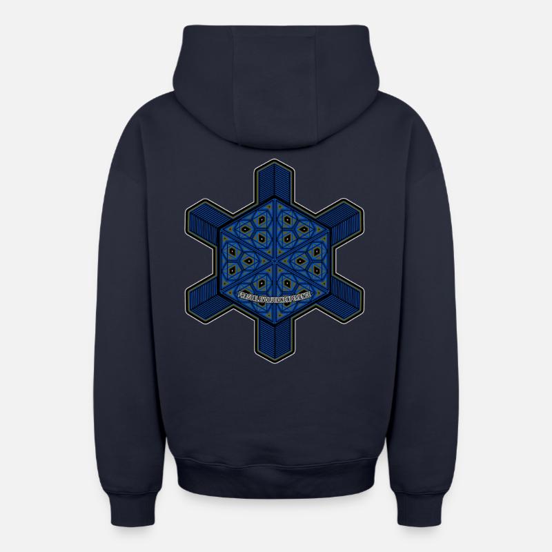 Fractal Evolution Experience Mandala Psytrance Goa - Oversized Heavyweight Unisex Zip Hoodie - Navy