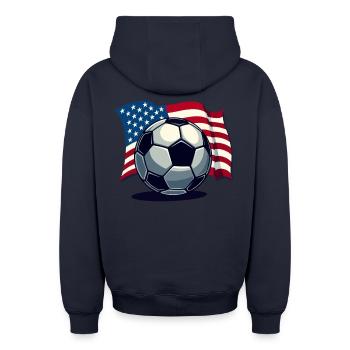 WM USA Fussball Fußballer Amerika Flagge - Oversized Heavyweight Unisex Zip Hoodie - Navy - Hinten - AI Model Male 185 dark (185cm)