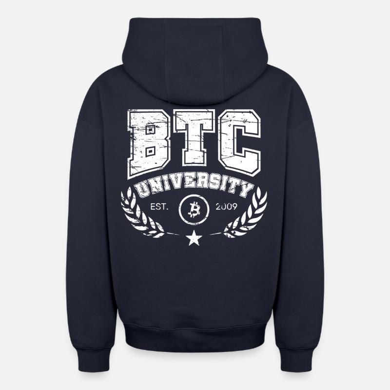 Université du logo Bitcoin - Sweat à capuche unisexe zippé oversize épais SPREAD - bleu marine