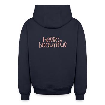 Hello Beautiful  - Sweat à capuche unisexe zippé oversize épais SPREAD - bleu marine - Dos - AI Model Male 185 dark (185cm)