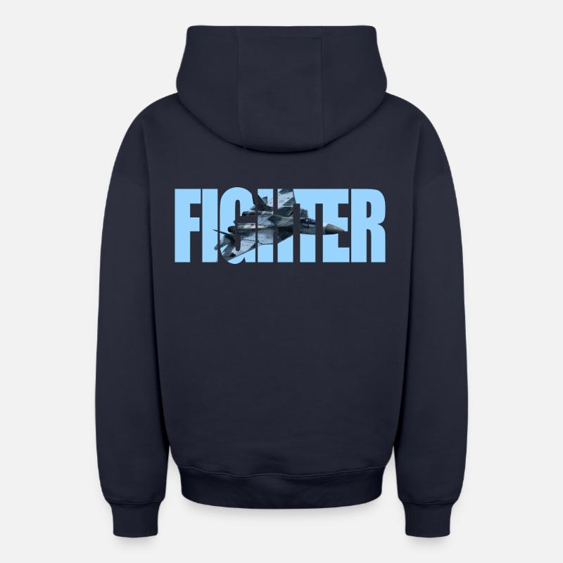 Chasseur Su-57 - Sweat à capuche unisexe zippé oversize épais SPREAD - bleu marine