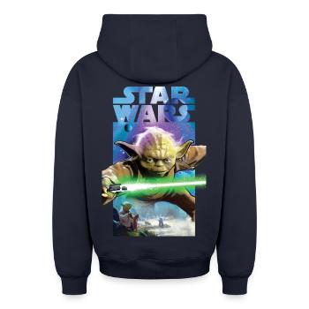 Star Wars Meister Yoda Und Grünes Lichtschwert - Oversized Heavyweight Unisex Zip Hoodie - Navy - Hinten - AI Model Male 185 dark (185cm)
