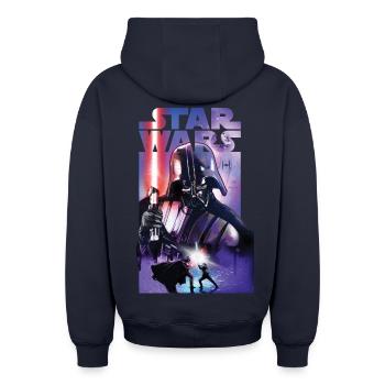 Star Wars Darth Vader Motiv Mit Rotem Lichtschwert - Oversized Heavyweight Unisex Zip Hoodie - Navy - Hinten - AI Model Male 185 dark (185cm)