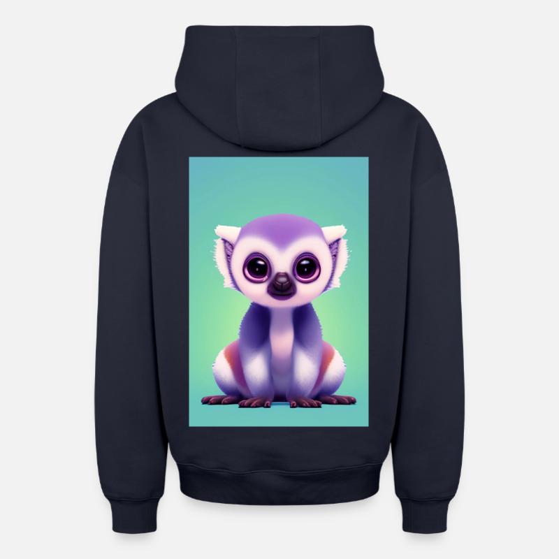 Singe lémurien - Sweat à capuche unisexe zippé oversize épais SPREAD - bleu marine