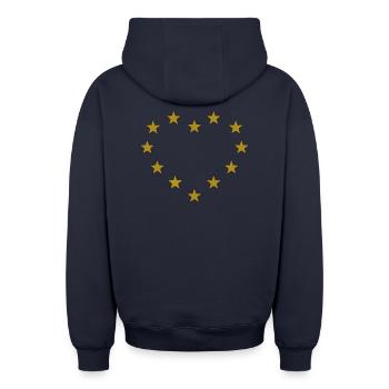 UE Europe Amour Europe Star Union européenne - Sweat à capuche unisexe zippé oversize épais SPREAD - bleu marine - Dos - AI Model Male 185 dark (185cm)