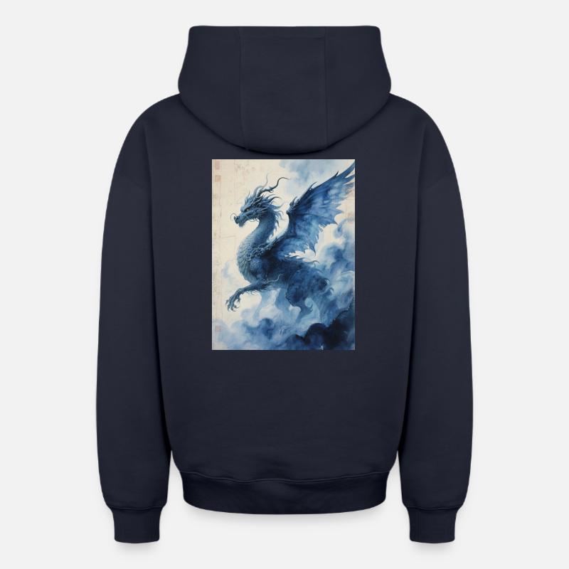 L'Envol Ancestral : Yinglong – Souffle Premier - Sweat à capuche unisexe zippé oversize épais SPREAD - bleu marine