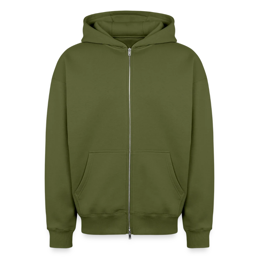 Switzerland badge on a oversized heavyweight unisex zip hoodie, khaki