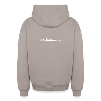 Design nicht verfügbar – bitte hochladen - Oversized Heavyweight Unisex Zip Hoodie - Taupe - Hinten - AI Model Male 178 light (178cm)