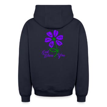 Kirche god bless you - Oversized Heavyweight Unisex Zip Hoodie - Navy - Hinten - AI Model Male 185 dark (185cm)