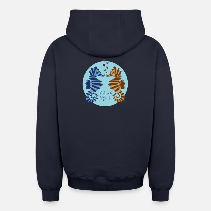 Hippocampe aimant couple Illustration - Sweat à capuche unisexe zippé oversize épais SPREAD - bleu marine