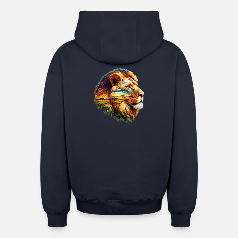 Lion - Sweat à capuche unisexe zippé oversize épais SPREAD - bleu marine