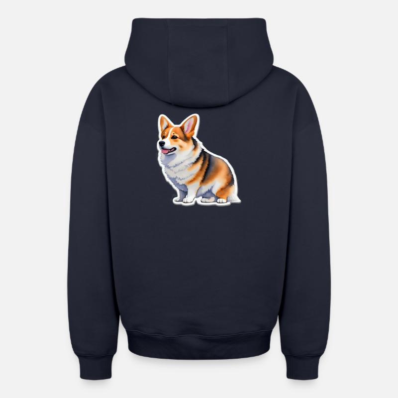 Corgi gallois - Sweat à capuche unisexe zippé oversize épais SPREAD - bleu marine