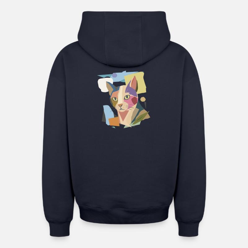 Abstrakte Katze im modernen Farbblock-Design - Oversized Heavyweight Unisex Zip Hoodie - Navy