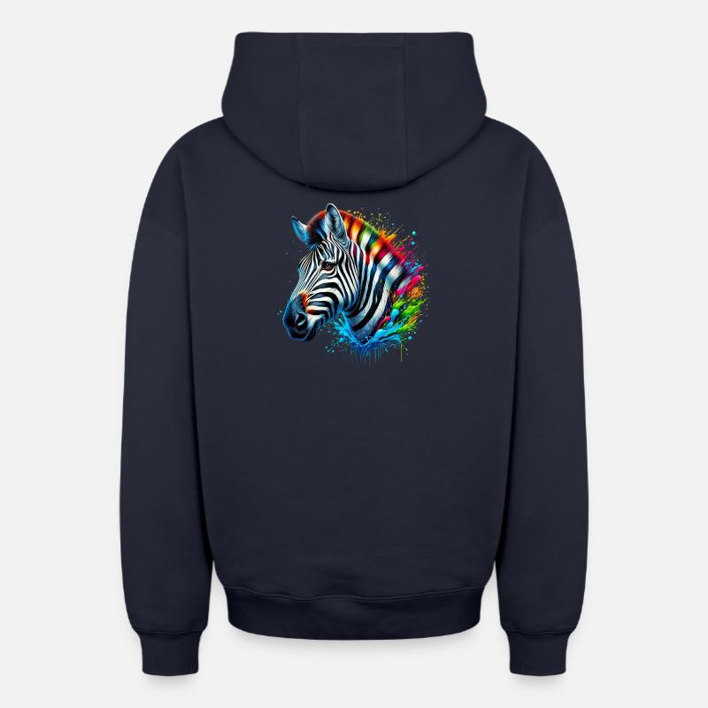 Zèbre - Sweat à capuche unisexe zippé oversize épais SPREAD - bleu marine
