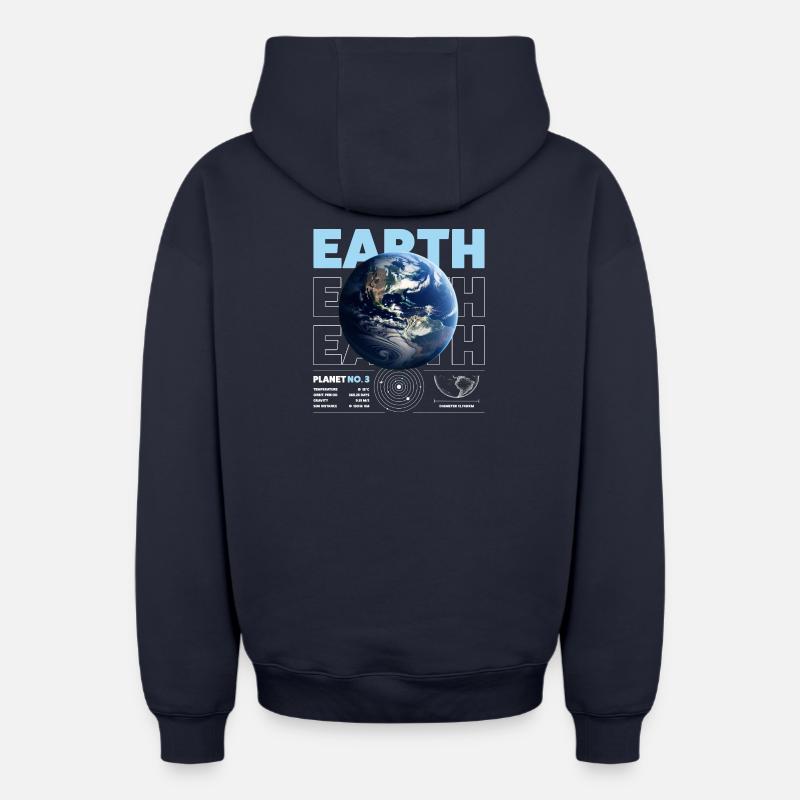 Détails de la Terre - Sweat à capuche unisexe zippé oversize épais SPREAD - bleu marine