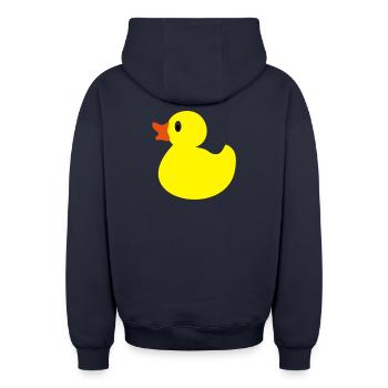 Drôle de petit canard en jaune - Sweat à capuche unisexe zippé oversize épais SPREAD - bleu marine - Dos - AI Model Male 185 dark (185cm)