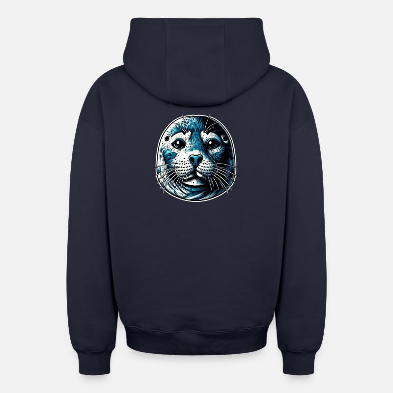Phoque - Sweat à capuche unisexe zippé oversize épais SPREAD - bleu marine