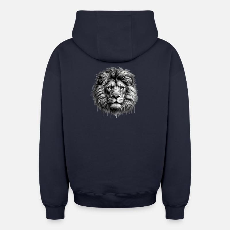 Lion - Sweat à capuche unisexe zippé oversize épais SPREAD - bleu marine