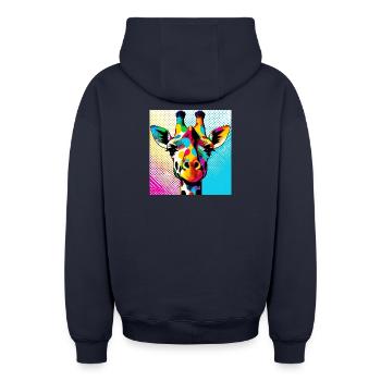 Girafe Pop Art - Sweat à capuche unisexe zippé oversize épais SPREAD - bleu marine - Dos - AI Model Male 185 dark (185cm)